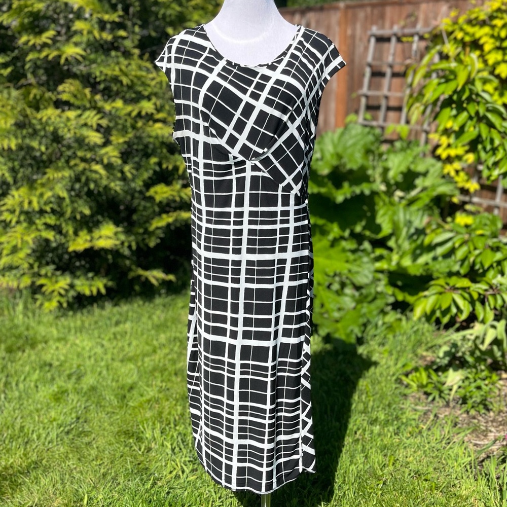 Anne Klein Womens Faux Wrap Black White Dress Size Large Business Preppy‎
